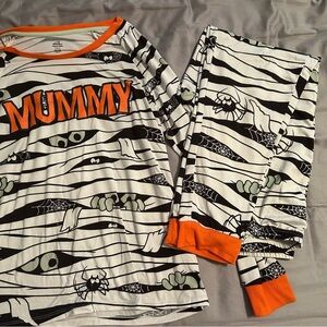 Mummy women’s medium pajama set - Black, White, Orange glow in the dark